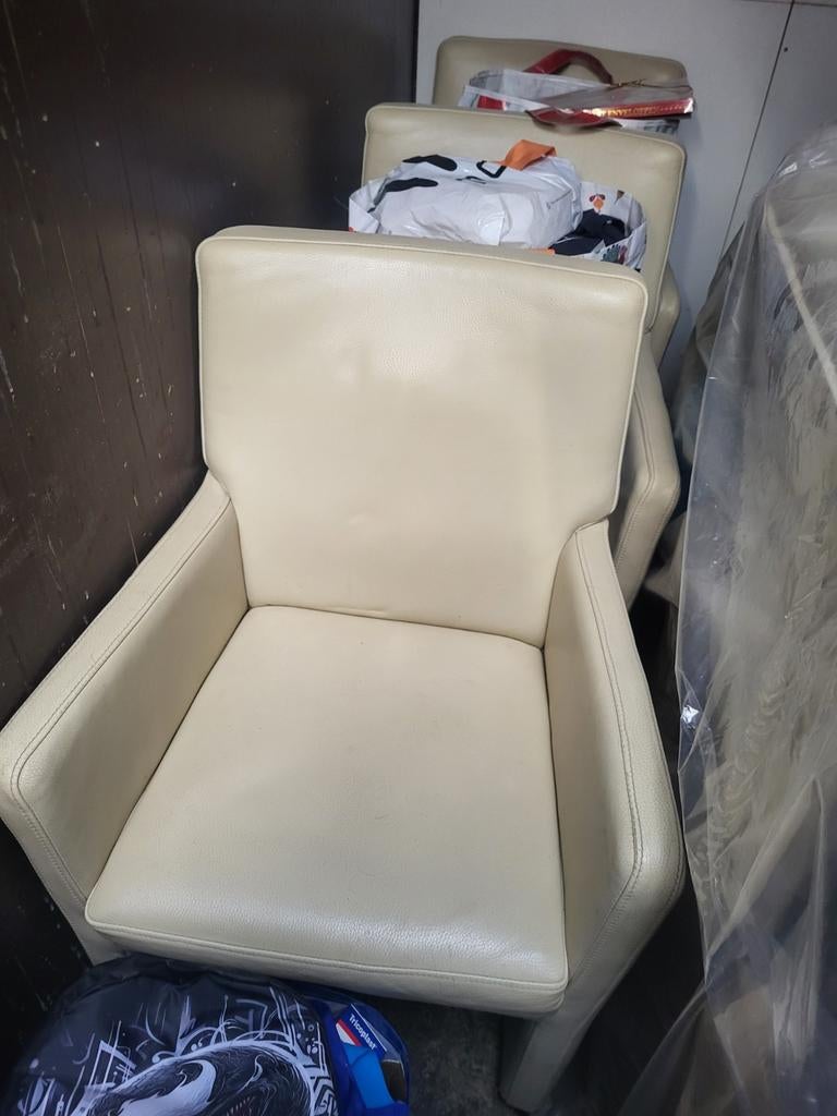 6 creme leren eethoek stoelen, Huis en Inrichting, Fauteuils, Ophalen, Gebruikt, 75 tot 100 cm, 50 tot 75 cm