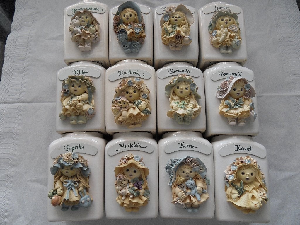 12 Vintage kruidenpotjes Jitkse  GOLDINA., Ophalen of Verzenden, Glas, Overige stijlen, Overige typen