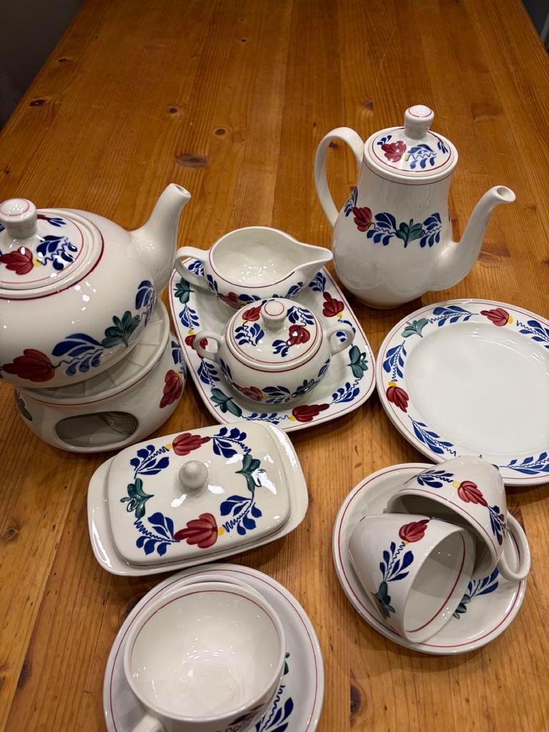 Boerenbont ontbijtsetje, Huis en Inrichting, Keuken | Servies, Ophalen, Gebruikt, Keramiek, Boerenbont