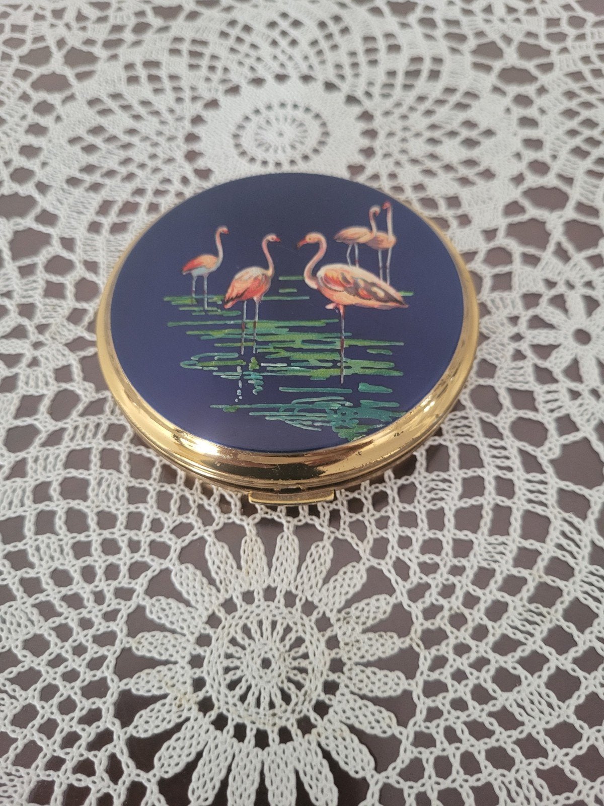 Vintage Stratton poederdoos met flamingo's, Ophalen of Verzenden