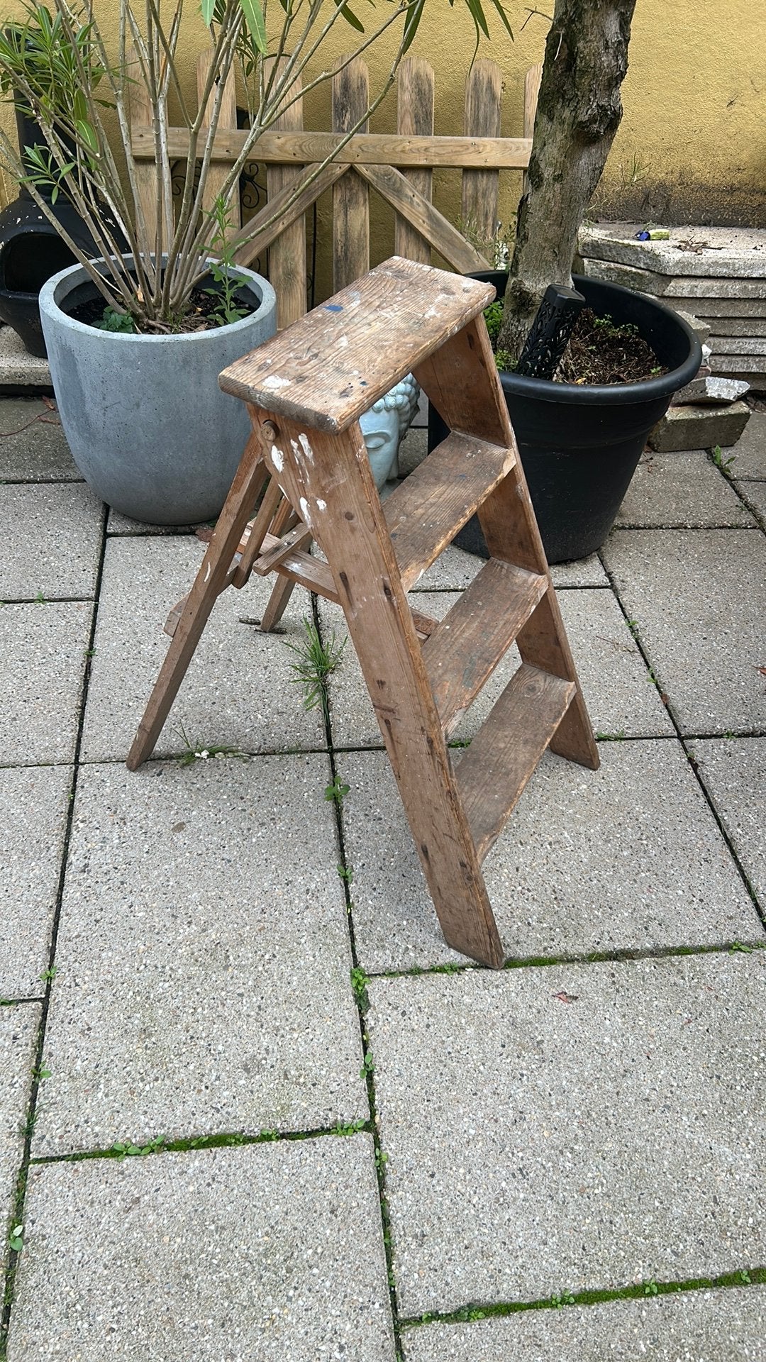 Antiek houten schilderstrap 4 tredes inklapbaar, Ophalen of Verzenden