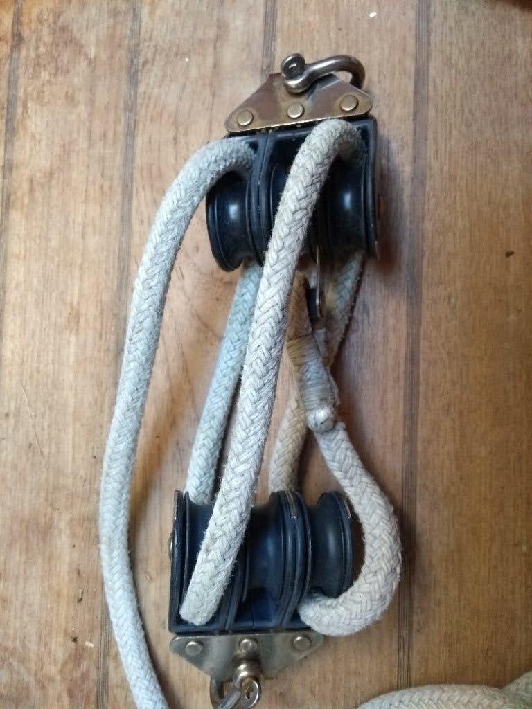 Grootschoot met 2 Harken 3-schijfs kogellager blokken, Watersport en Boten, Accessoires en Onderhoud, Gebruikt, Lijn of Blok, Ophalen of Verzenden