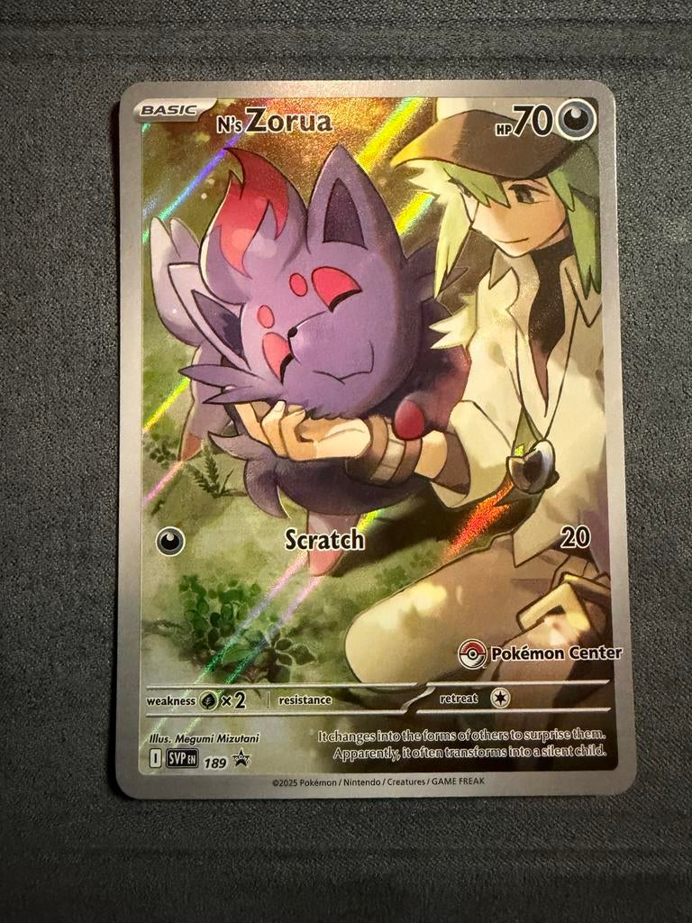 N's Zorua Promo SVP189 Pokemon Center Kaart, Ophalen of Verzenden, Zo goed als nieuw, Losse kaart, Foil