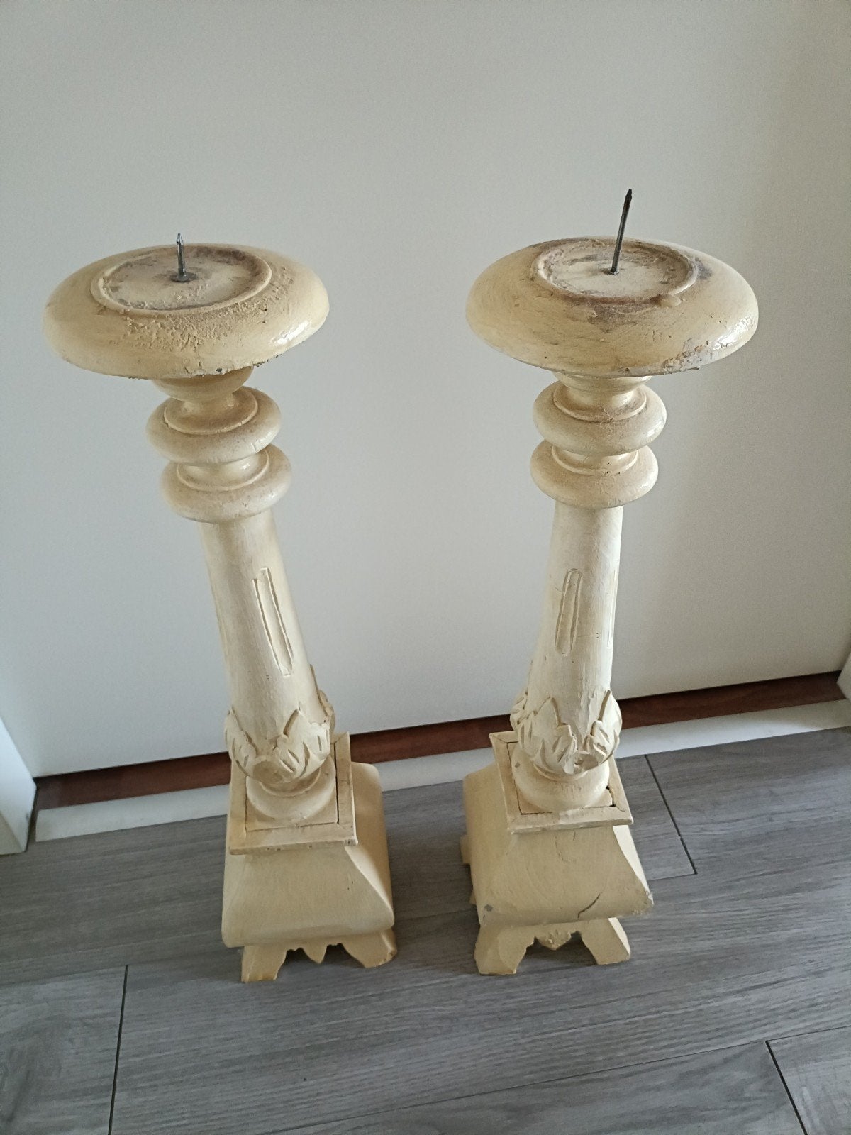 Set van 2 vintage houten kandelaars, Antiek en Kunst, Ophalen of Verzenden, Overige materialen