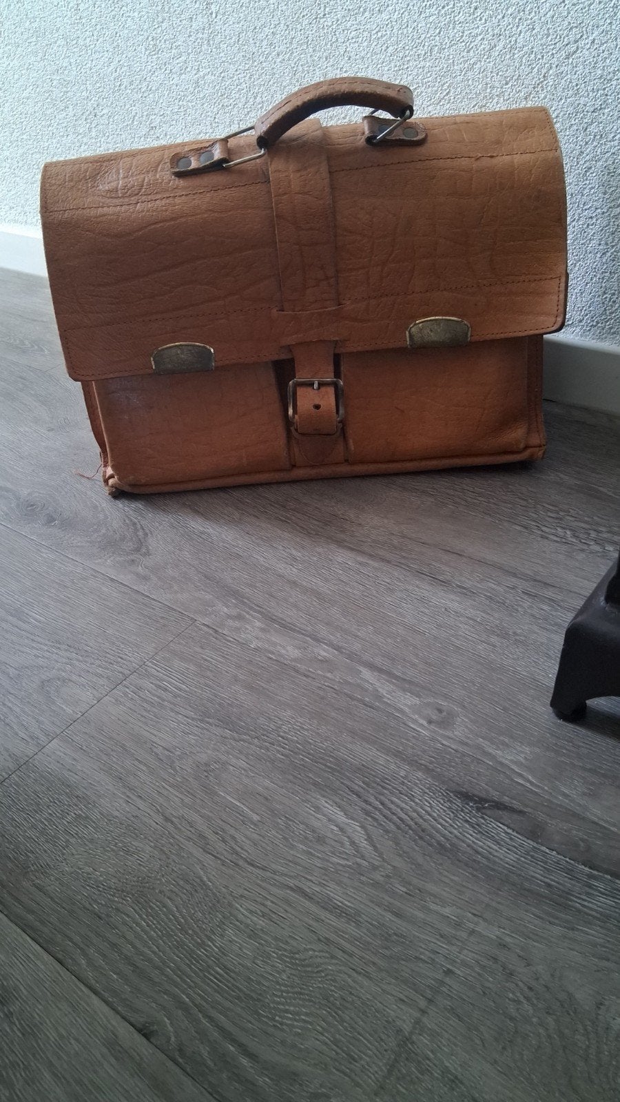 Vintage retro Leren Aktetas - Bruin schooltas boekentas, Ophalen of Verzenden, Vintage