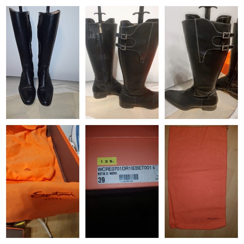 SANTONI DONNA Kalfsleren laarzen handgemaakt nwpr €1200 mt39, Kleding | Dames, Ophalen, Hoge laarzen, Zwart, Donna santoni