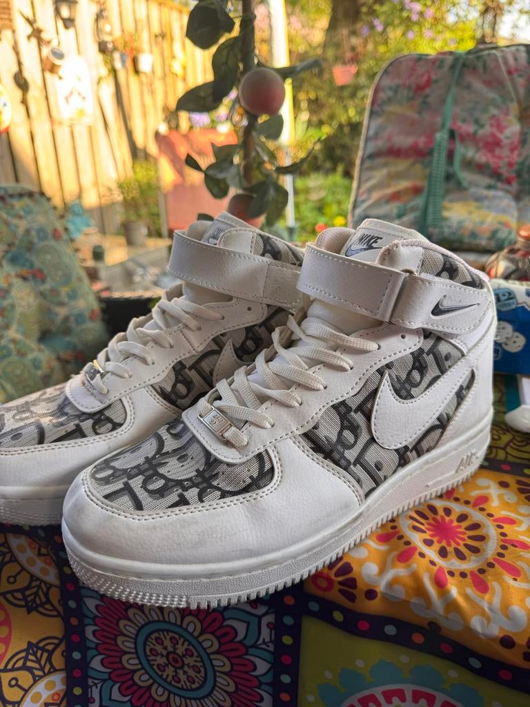 Nike Air Force 1 Custom Dior Sneakers, Ophalen of Verzenden, Zo goed als nieuw, Wit, Sneakers of Gympen