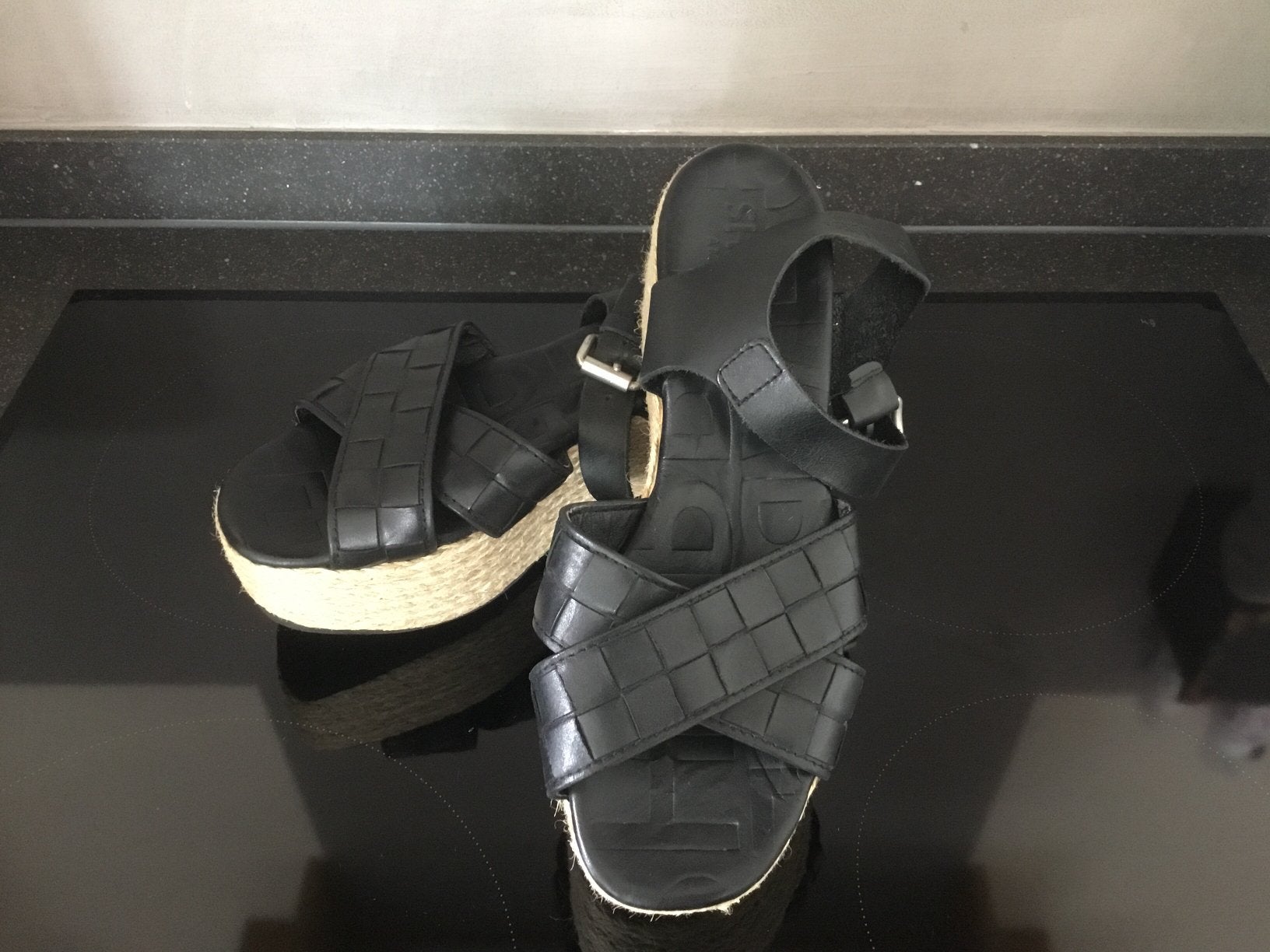 Zwarte leren Shabbies Amsterdam sandalen maat 38, Ophalen of Verzenden, Zo goed als nieuw, Zwart