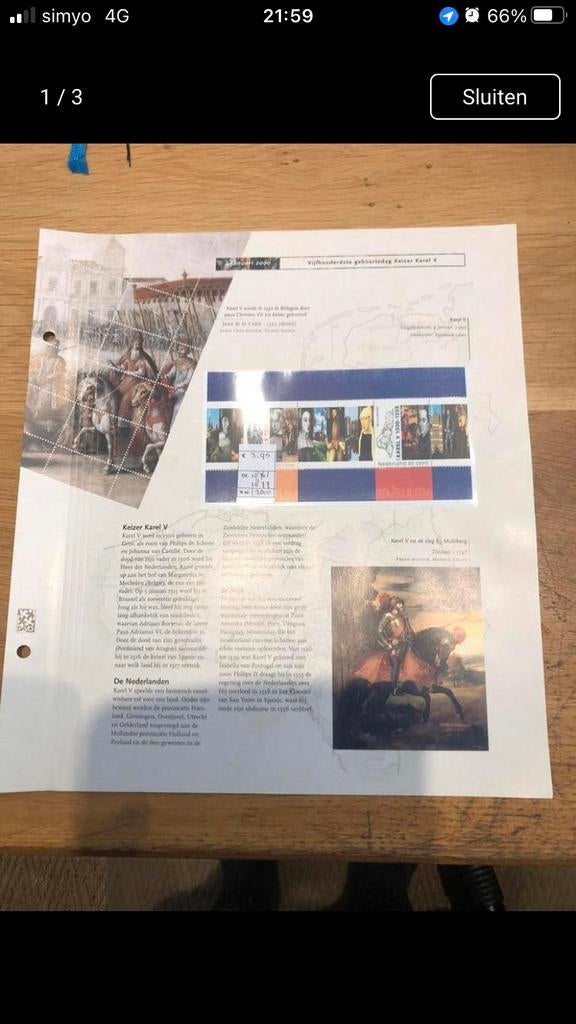 Vijfhonderdste geboortedag Keizer Karel V, Postzegels en Munten, Ophalen of Verzenden, Postfris