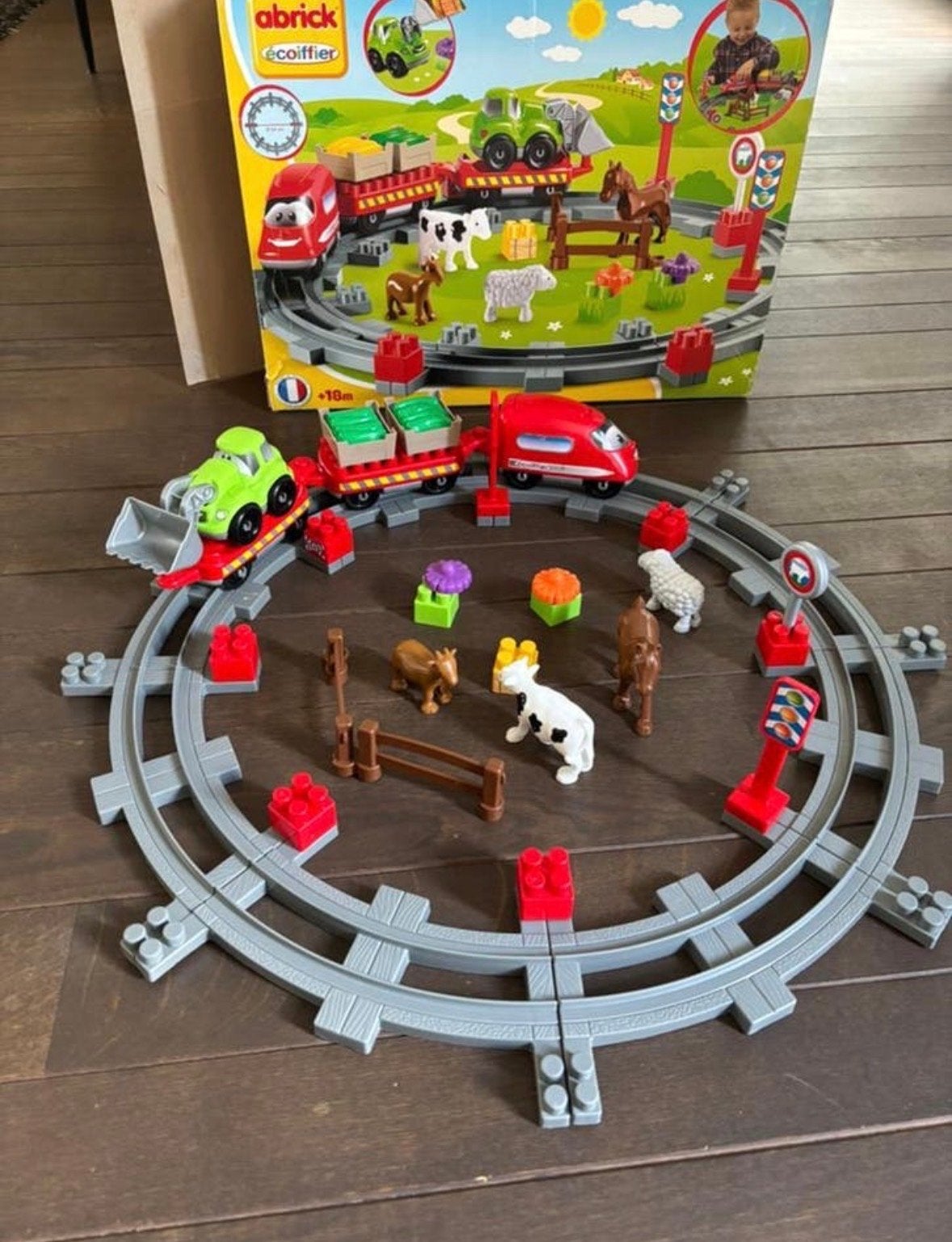 Abrick Ecoiffier Treinset met Dieren en Boerderij, Ophalen of Verzenden, Zo goed als nieuw, Abrick