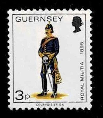 postzegel 93 Guernsey uniform Royal Militia 1895, Ophalen of Verzenden, Overige landen, Gestempeld
