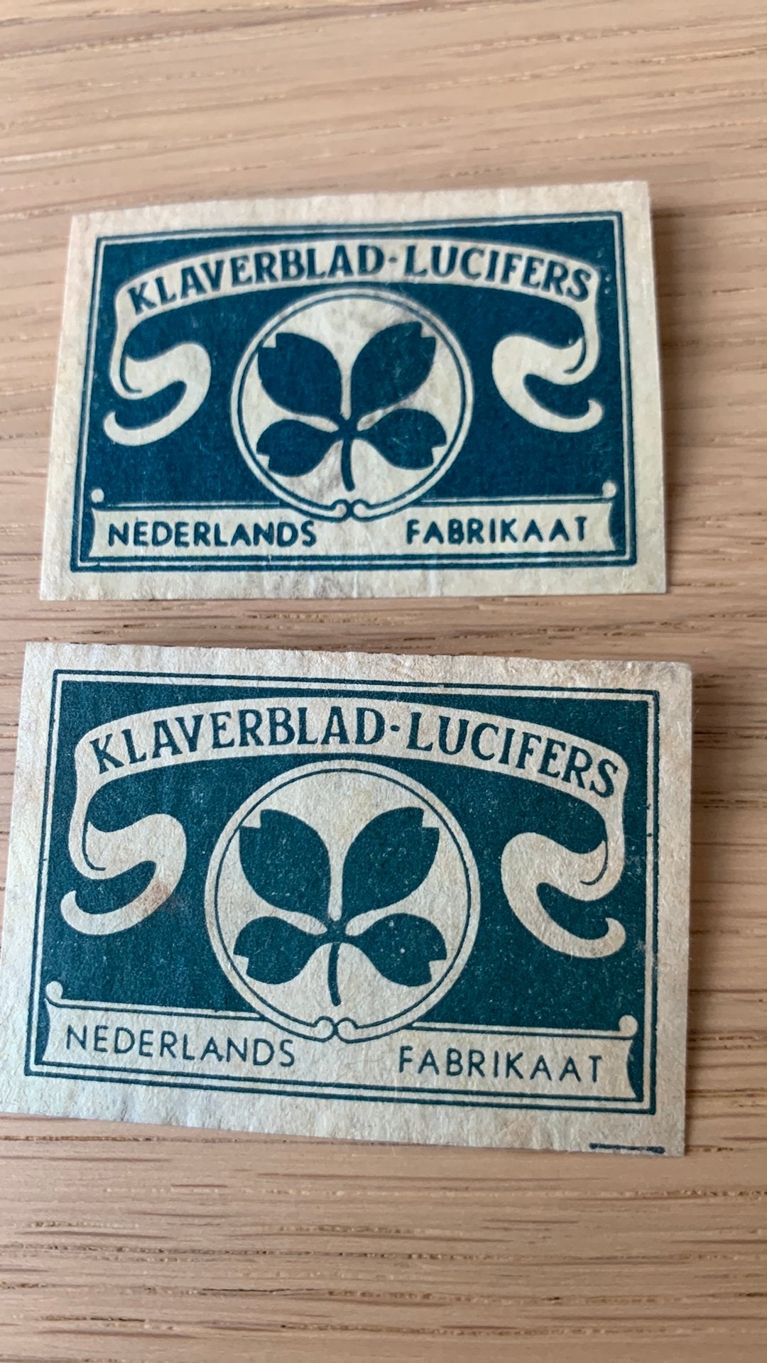Lucifermerken 2x Klaverblad lucifers, Verzenden, Gebruikt, Luciferdoosjes of -merken