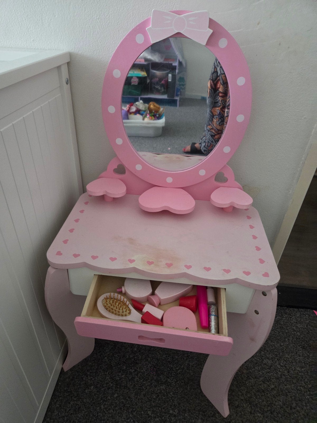 Houten kinder kaptafel met spiegel en accessoires, Ophalen, Gebruikt