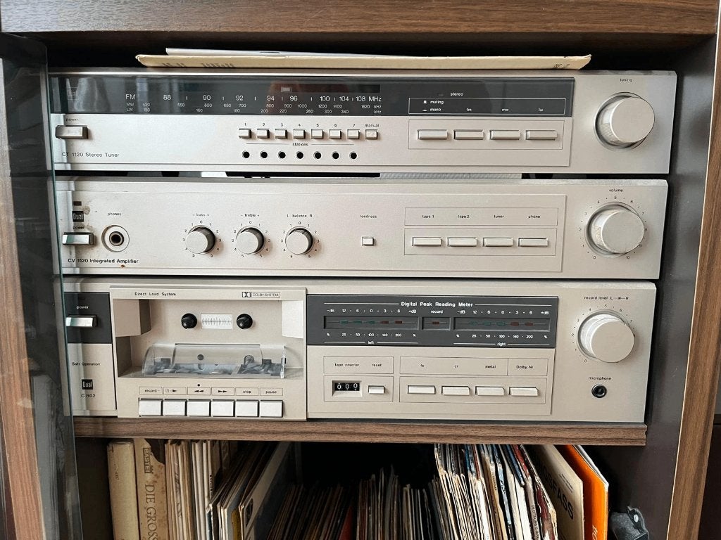 dual set: platenspeler, versterker, cassettedeck en speakers, Ophalen, Gebruikt, Cassettedeck, Overige merken