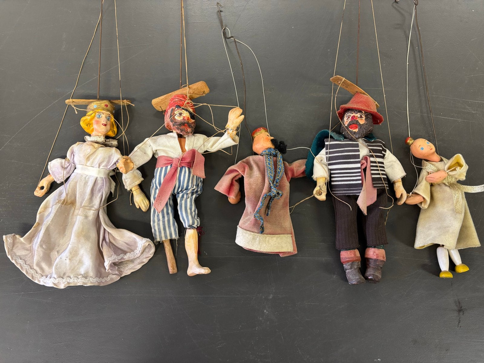 Set van 5 Antieke Marionetten / Handpoppen - Uniek, Ophalen of Verzenden, Gebruikt, Overige typen