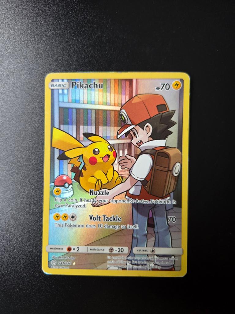 Pikachu 241/236 Pokemon Cosmic Eclips holo, Ophalen of Verzenden, Gebruikt, Booster, Foil