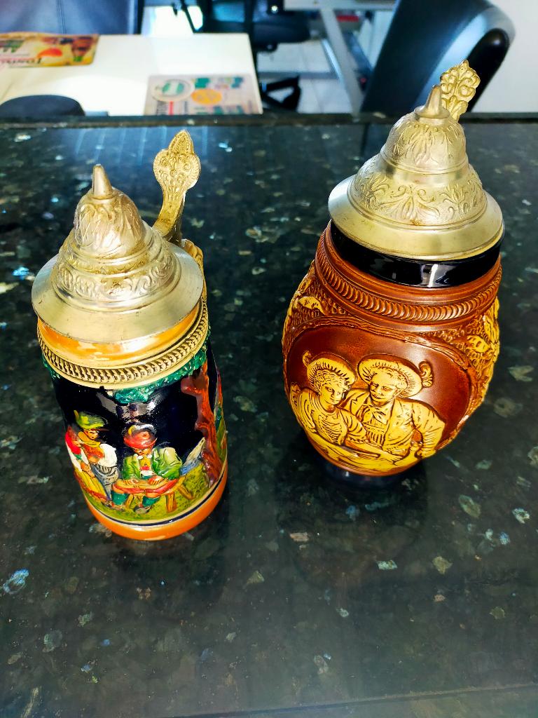 Twee stenen pullen met deksel., Ophalen, Zo goed als nieuw, Meerkleurig, Vintage