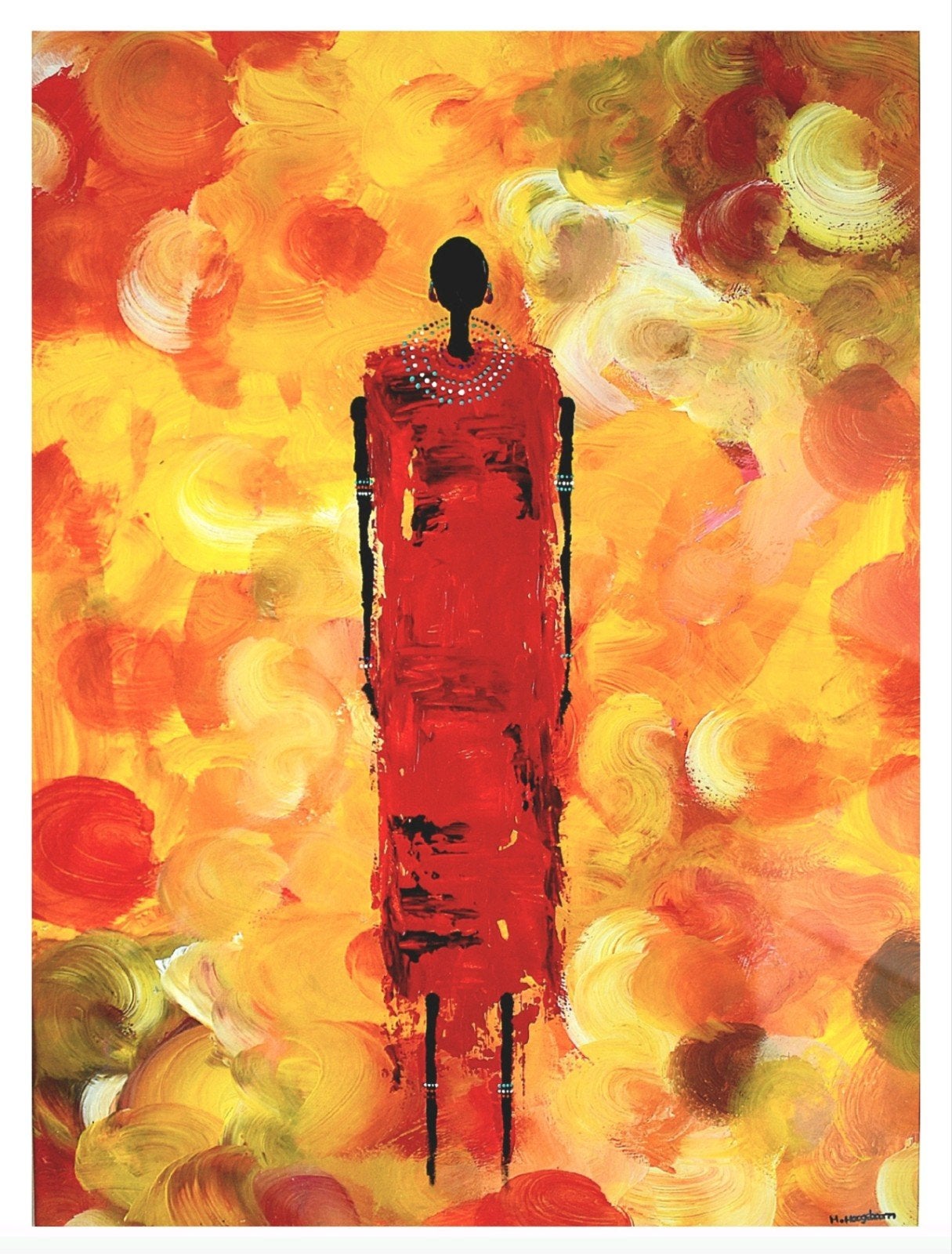 Origineel Vrouw In Afrikaanse Stijl Kunst Schilderij, Abstract, Acrylverf, Papier/karton, Ophalen of Verzenden