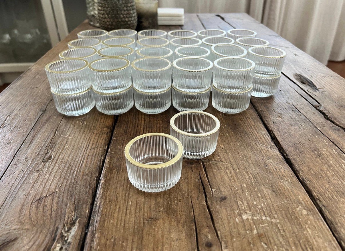 48 glazen waxinelichthouders bruiloft decoratie, Ophalen, Zo goed als nieuw, Versiering, Geboorte of Huwelijk