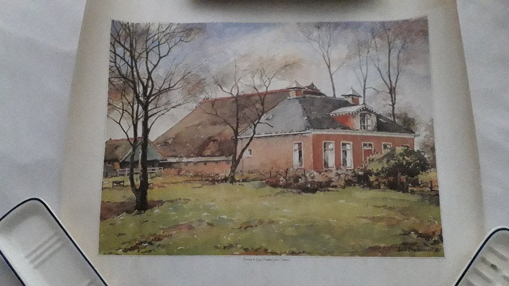 Poster van Leo Vierhout. Boerderij Garijp Friesland. 5,00., Ophalen of Verzenden, 1980 tot heden, Gebruikt, Gebouw