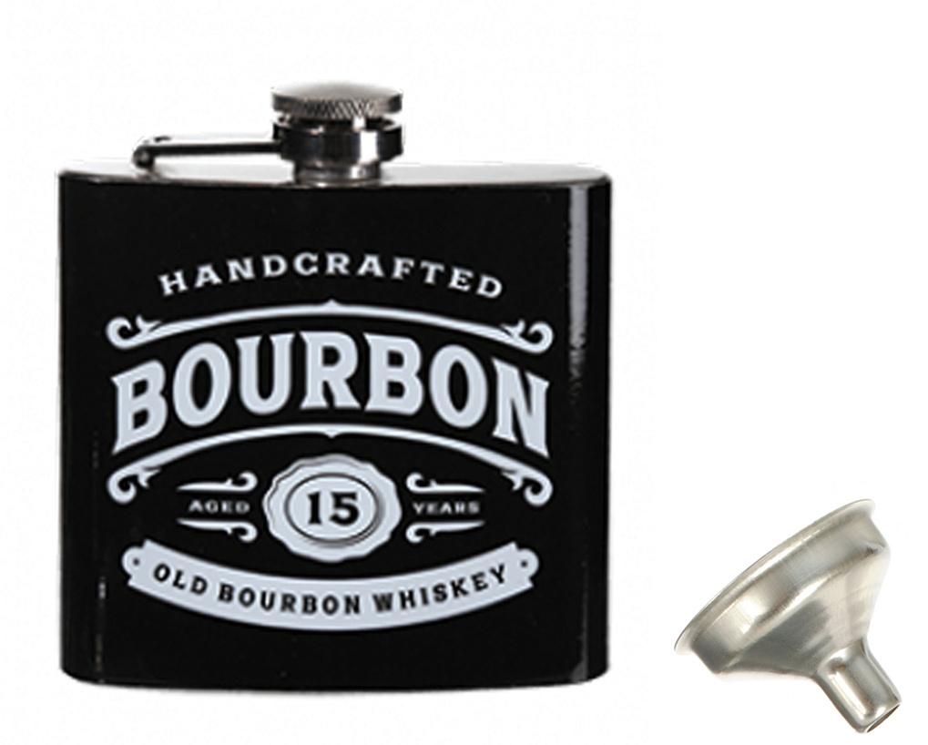 RVS heupfles vintage look - "Bourbon" met rvs mini trechter, Hobby en Vrije tijd, Feestartikelen, Ophalen of Verzenden, Overige