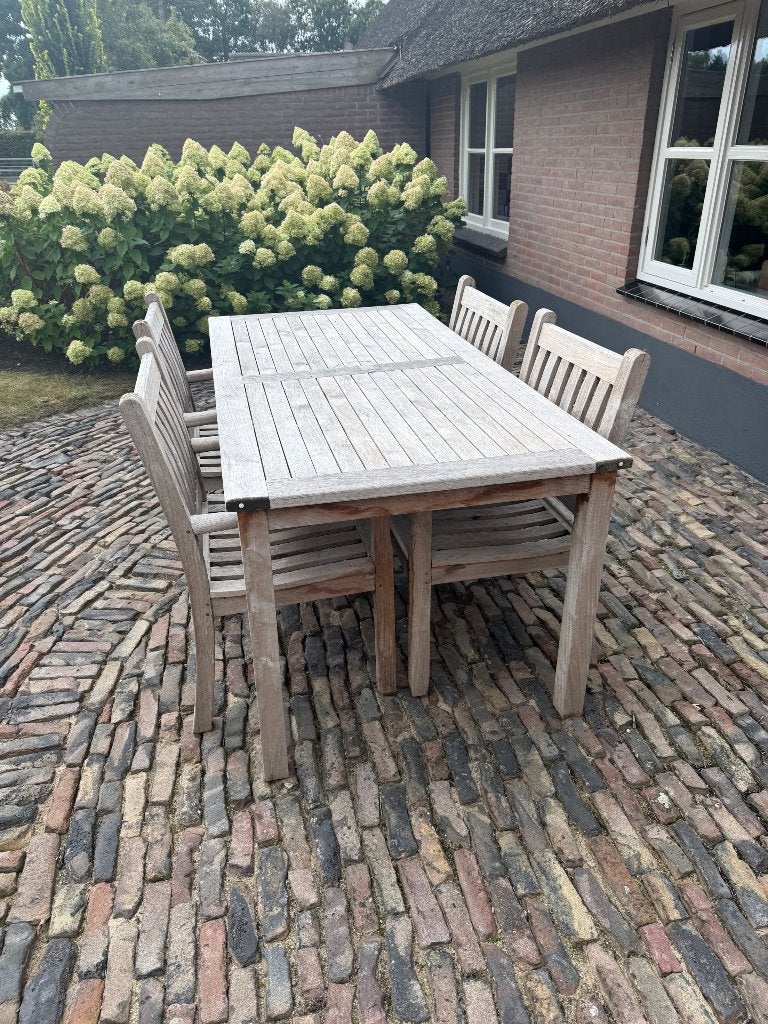 Tuinset van teak & terras, Ophalen, 4 zitplaatsen, Teakhout, Zo goed als nieuw