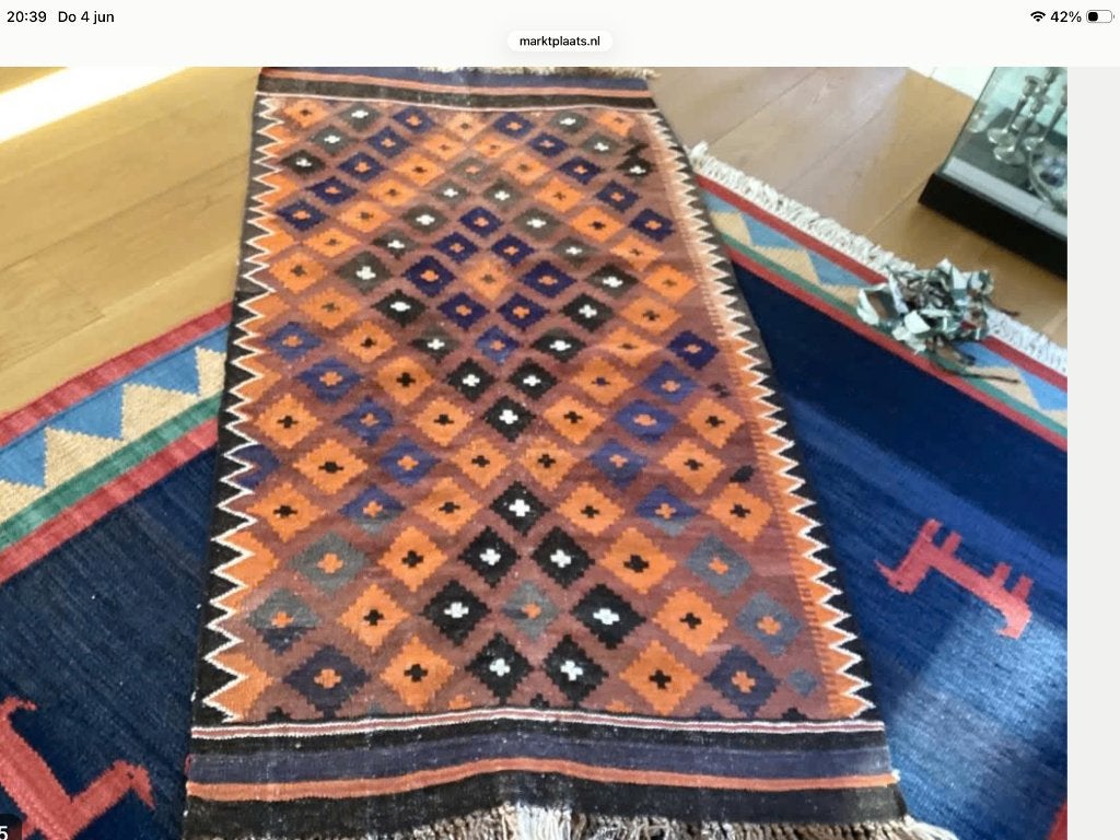 Wollen kelim, Gebruikt, Bruin, 150 tot 200 cm, 200 cm of meer