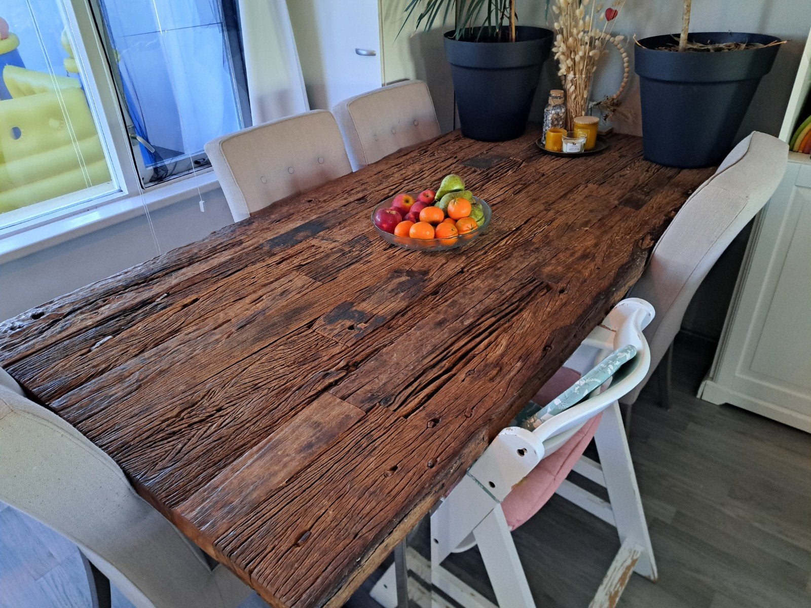prachtige zware eettafel, Ophalen, 200 cm of meer, 50 tot 100 cm, Zo goed als nieuw