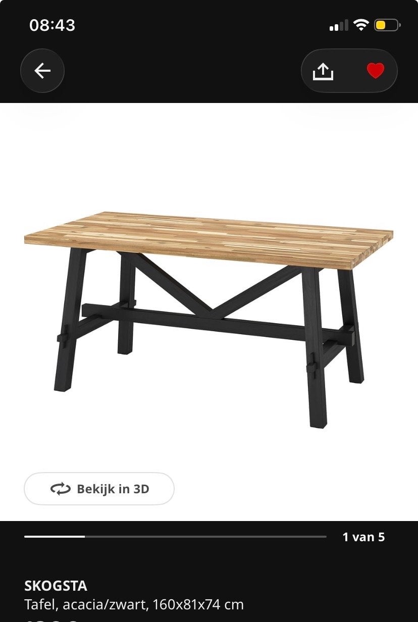 IKEA SKOGSTA eettafel met 4 NORDVIKEN eetkamerstoelen, Huis en Inrichting, Ophalen, 50 tot 100 cm, Zo goed als nieuw, 150 tot 200 cm