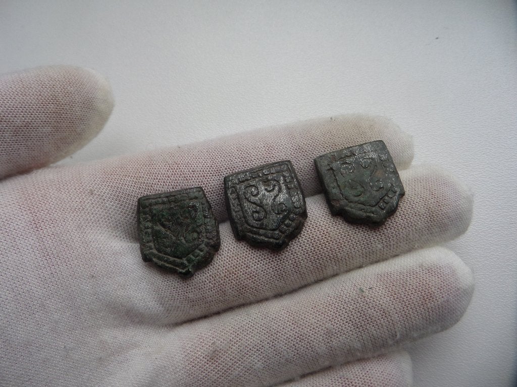 Bodemvondst brons verzilverd Viking riem beslag, Verzenden, Brons