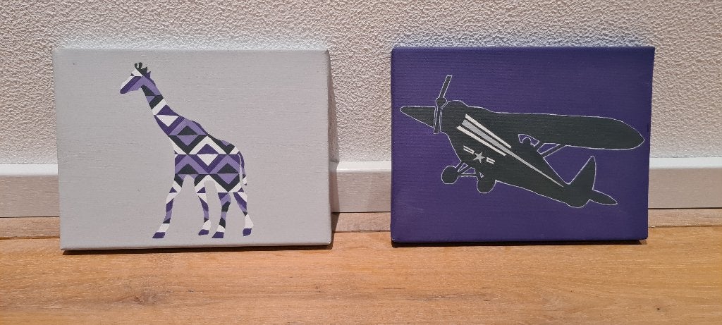 2 canvas schilderijtjes, Minder dan 50 cm, Ophalen of Verzenden, Zo goed als nieuw, Schilderij
