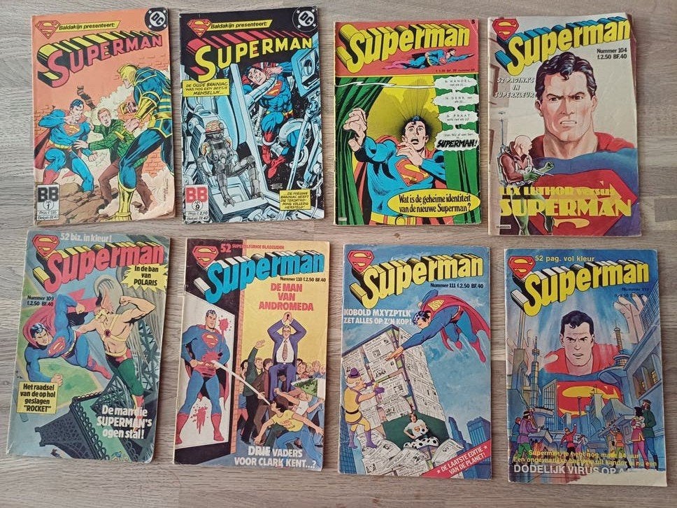Partij 7x Vintage Superman Strips ( '70/'80) o.a. Nr. 1 & 9, Ophalen of Verzenden, Gebruikt