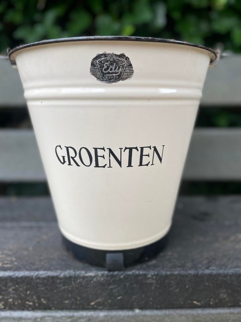EXCLUSIEVE GLOEDNIEUWE EMAILLE ‘GROENTEN’ EMMER, EDY SUPER,, Ophalen