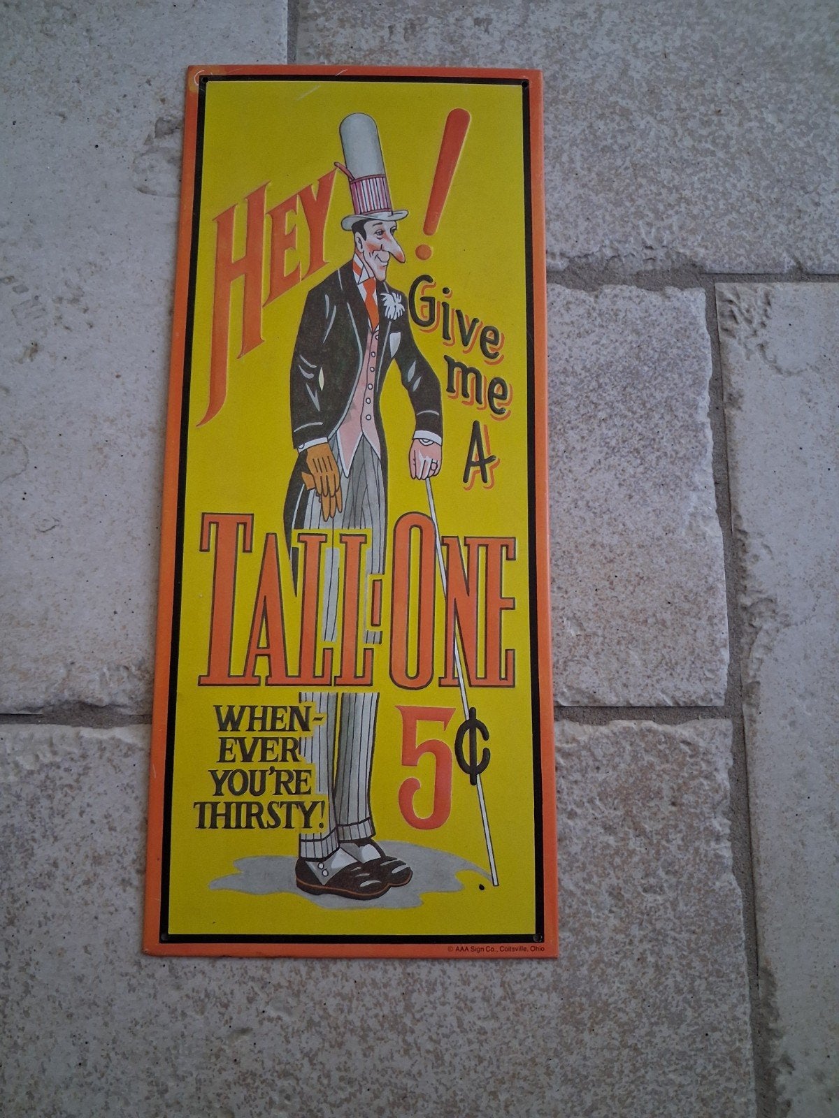 Vintage 'Hey! Give me a Tall One' reclamebord (1991), Ophalen of Verzenden, Gebruikt, Reclamebord