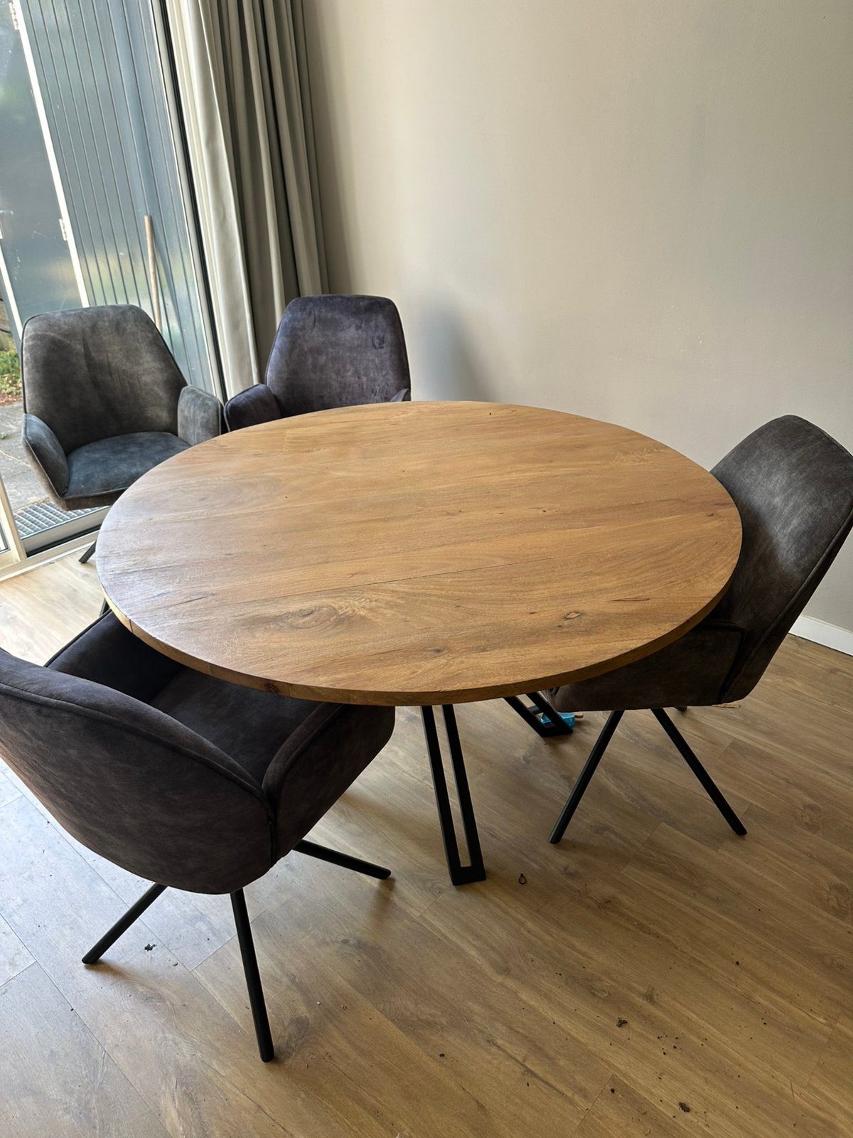 Mangohouten meubels, Huis en Inrichting, Ophalen, 150 tot 200 cm, Rond, Zo goed als nieuw