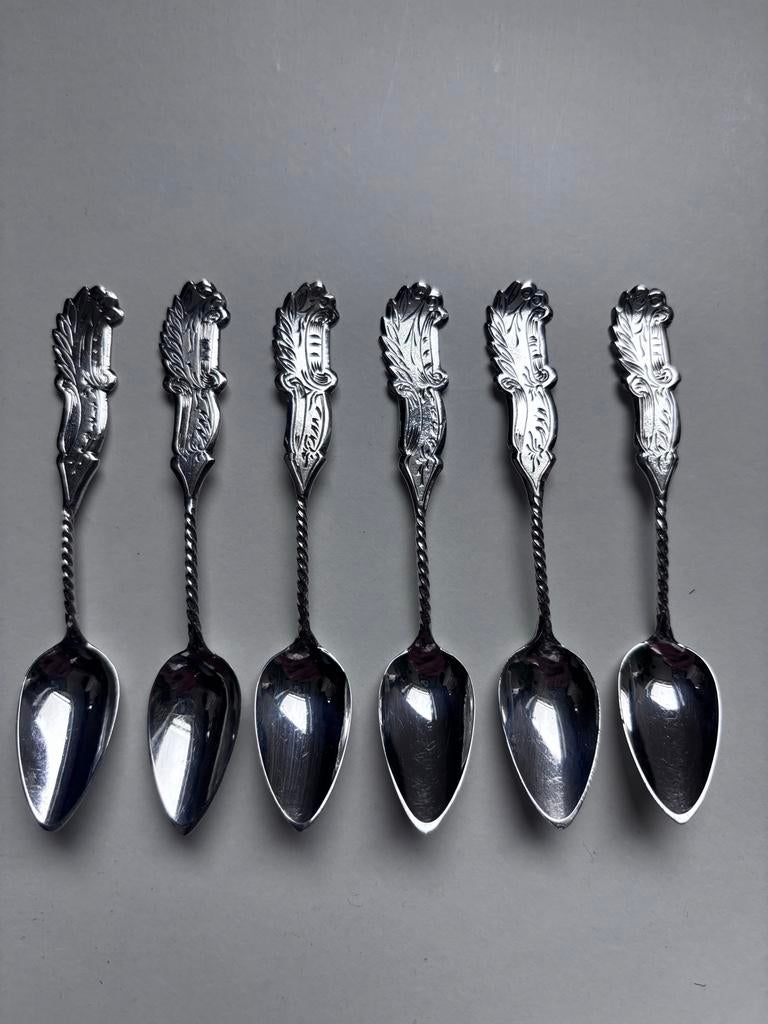 Set van 6 antieke zilveren theelepels A.J. Driessen, Ophalen of Verzenden