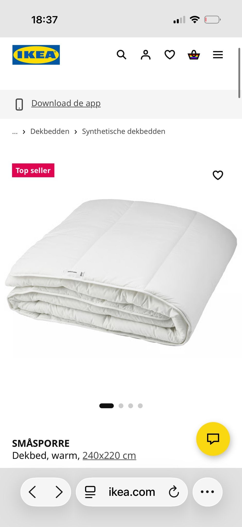 IKEA SMÅSPORRE Dekbed, warm, 240x220 cm - Nieuw, Wit, Ophalen of Verzenden, Deken of Dekbed, IKEA