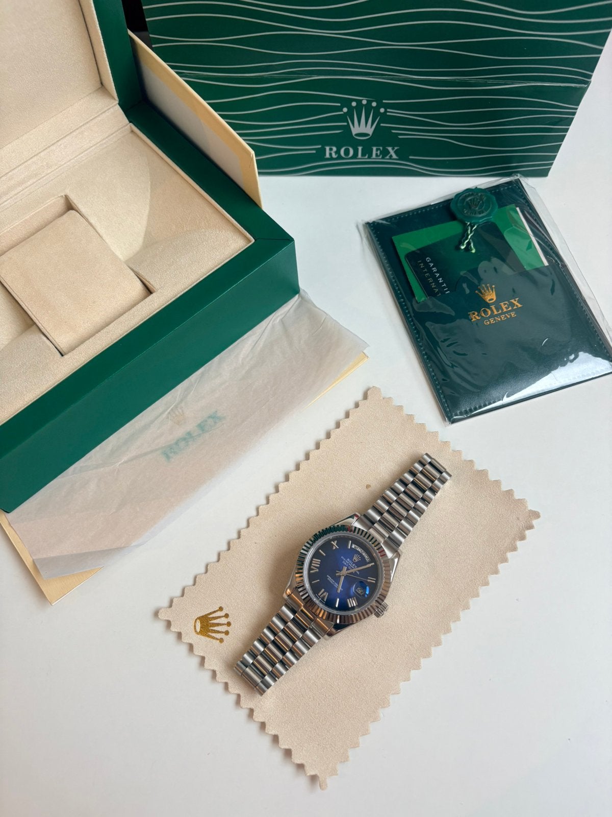 Rolex Daydate Zilver DarkBlue Dial 41MM, Staal, Rolex, Verzenden, Polshorloge