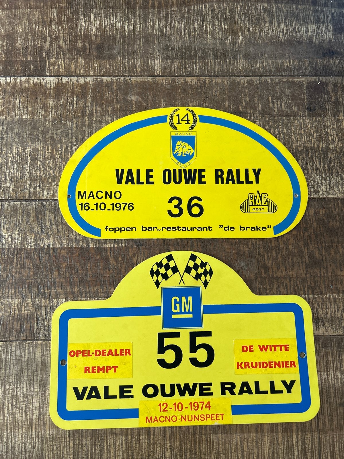 2 Vintage Vale Ouwe Rally Borden - 1974 & 1976, Ophalen of Verzenden, Gebruikt, Auto's