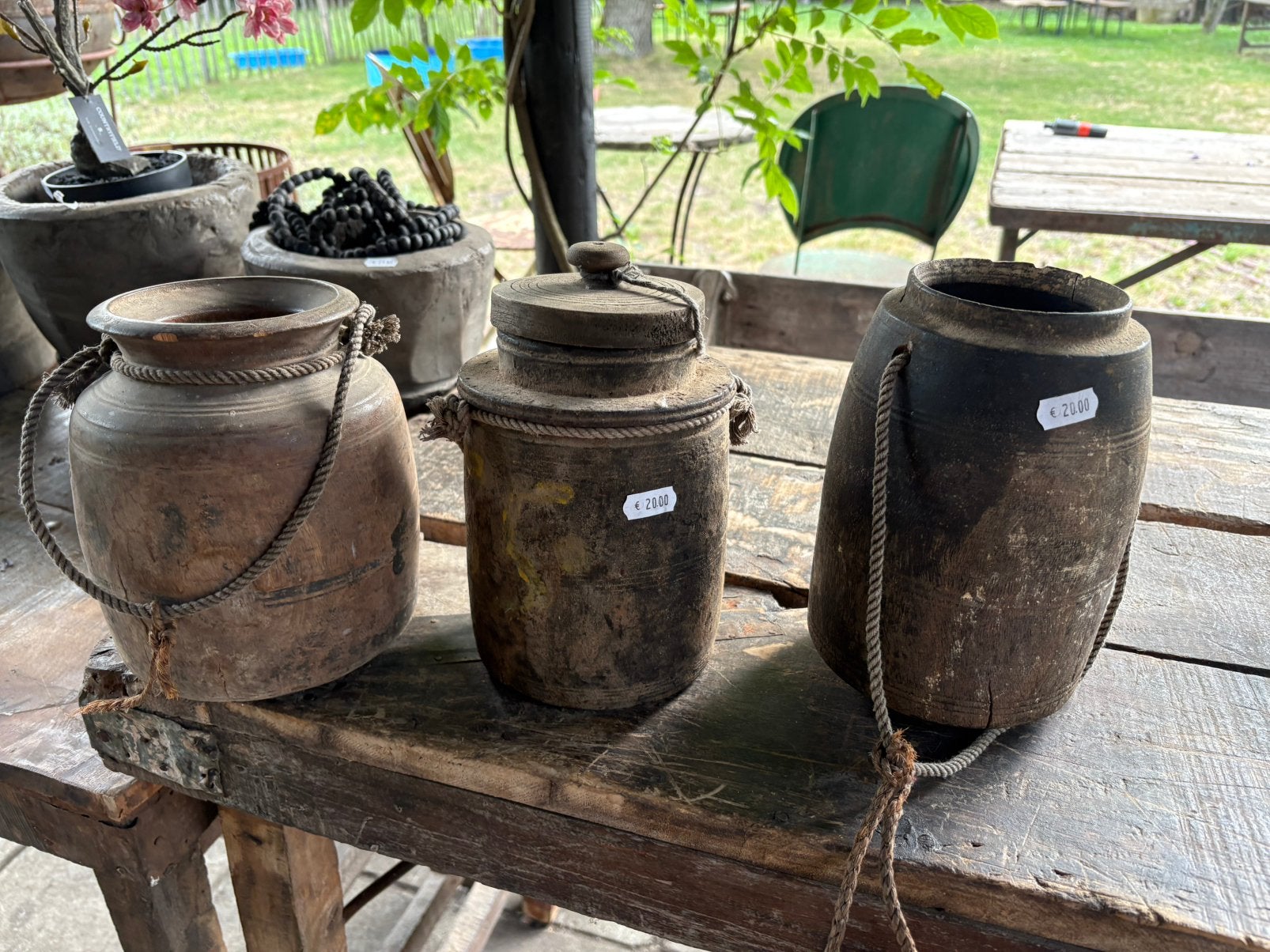 3 stoere oude Nepalese potten, Huis en Inrichting, Woonaccessoires | Vazen, Gebruikt, Ophalen of Verzenden, Nvt, Nvt