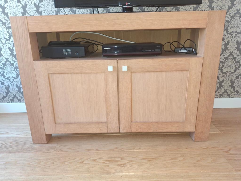 Eiken fineer tv meubel - gebruikt, Ophalen, Gebruikt, 100 tot 150 cm, Minder dan 100 cm