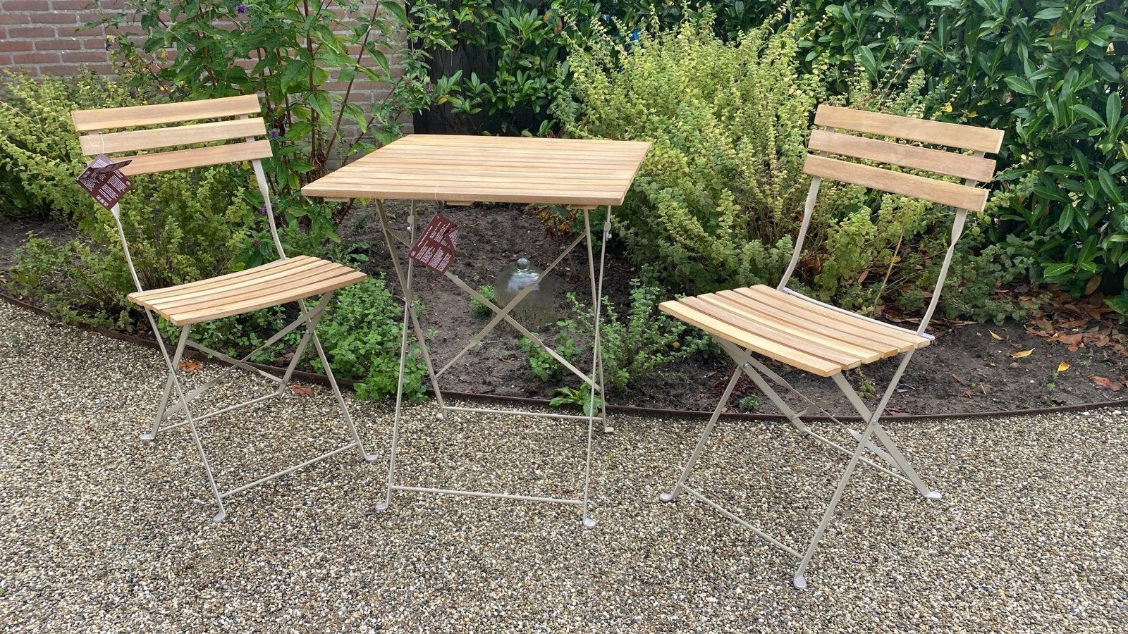 Bistrosetje acaciahout met metaal Taupe - Intratuin, Overige materialen, Eettafel, Nieuw, Tuinset
