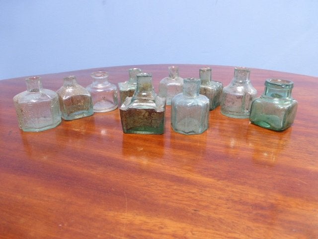 10 glazen inktpotjes 19e eeuw, Antiek en Kunst, Antiek | Glas en Kristal, Ophalen of Verzenden
