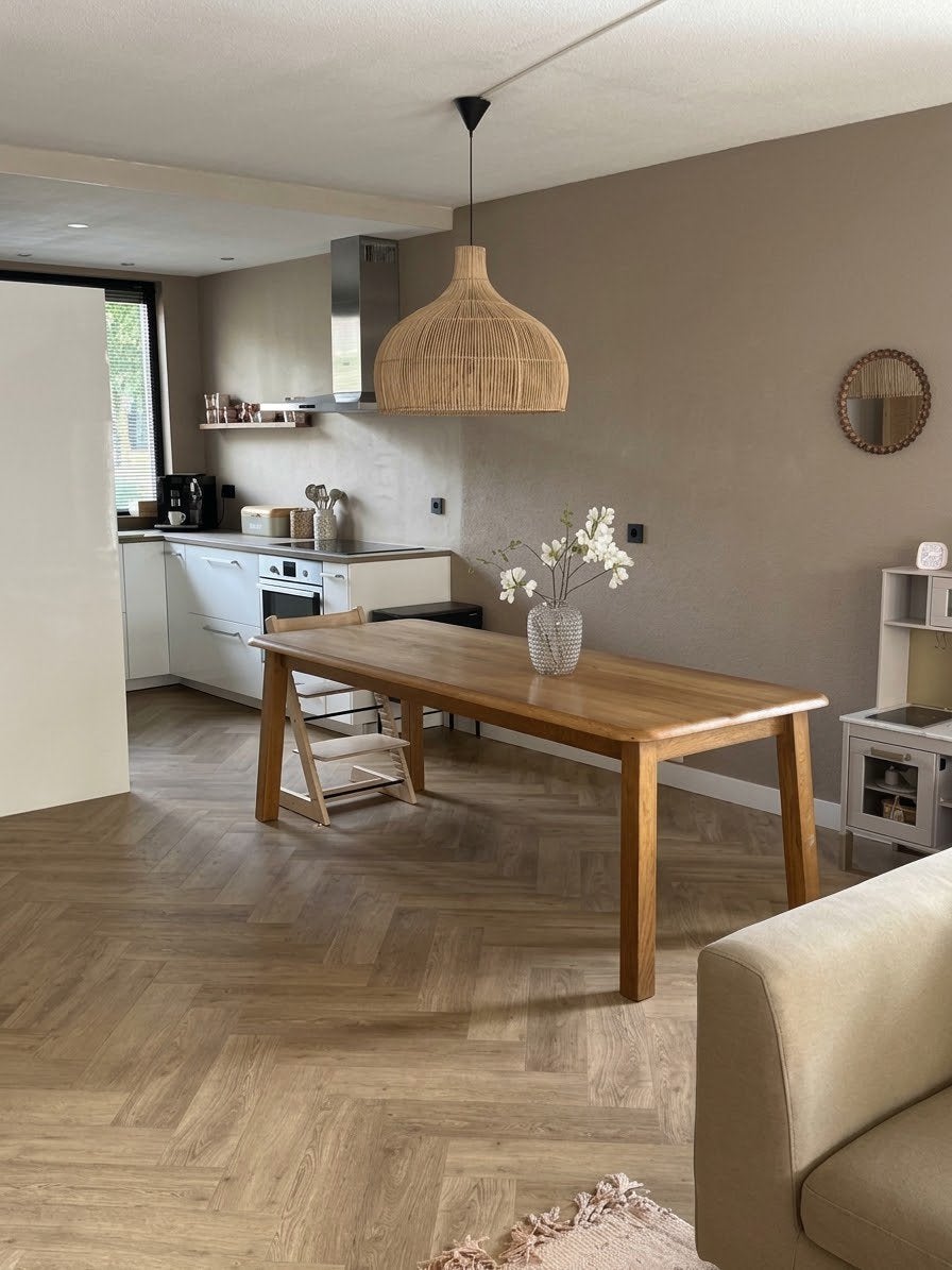 Eiken Eettafel 220X85 sav & okse stijl, Huis en Inrichting, Ophalen, 200 cm of meer, 50 tot 100 cm, Zo goed als nieuw