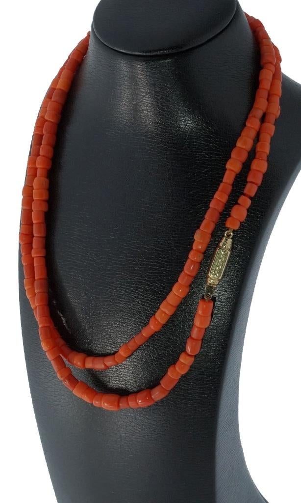 Bloedkoraal antieke ketting 14k gouden fraai pijp slot dames, Verzenden, Goud, Ketting, Met edelsteen