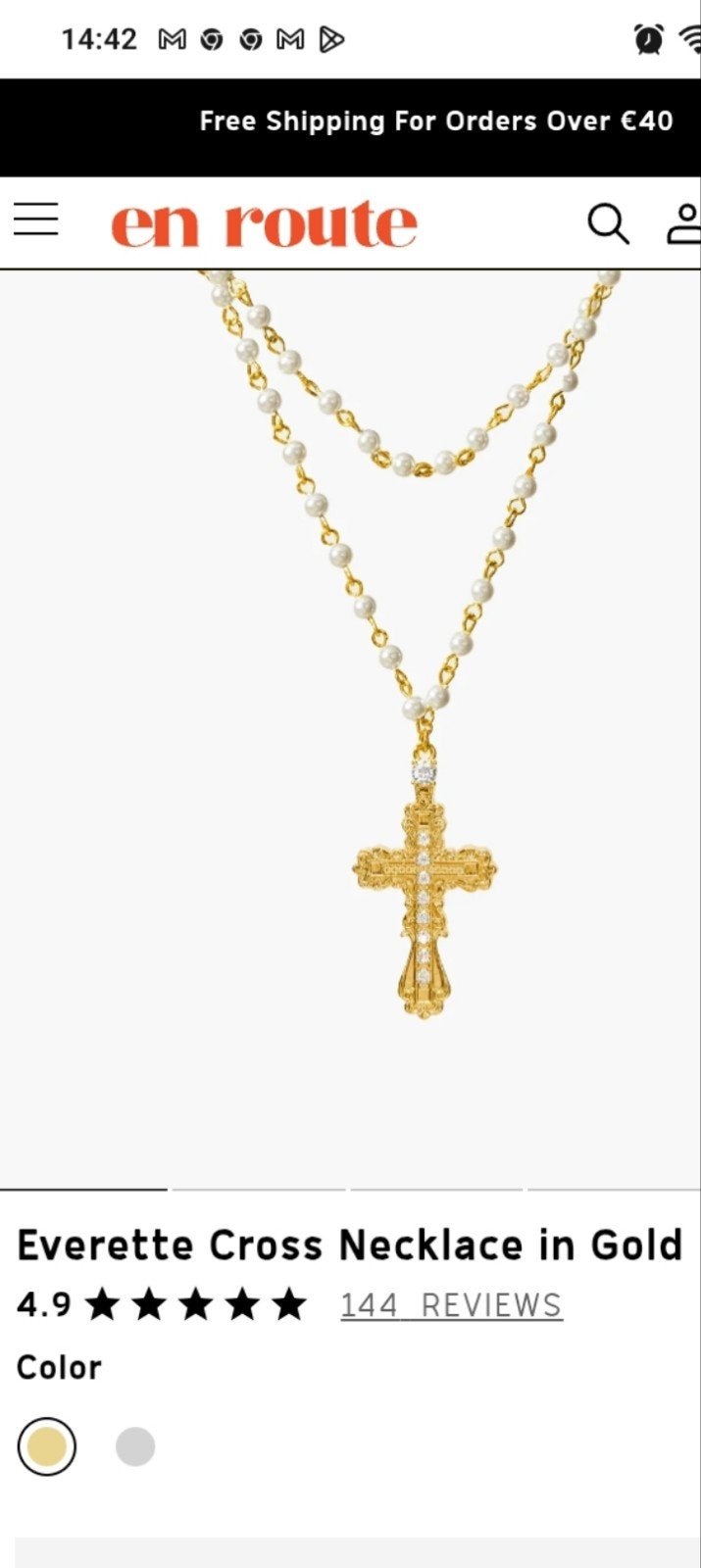 Everette Kruis Ketting in Goud, Ophalen, Overige materialen, Nieuw, Met kristal