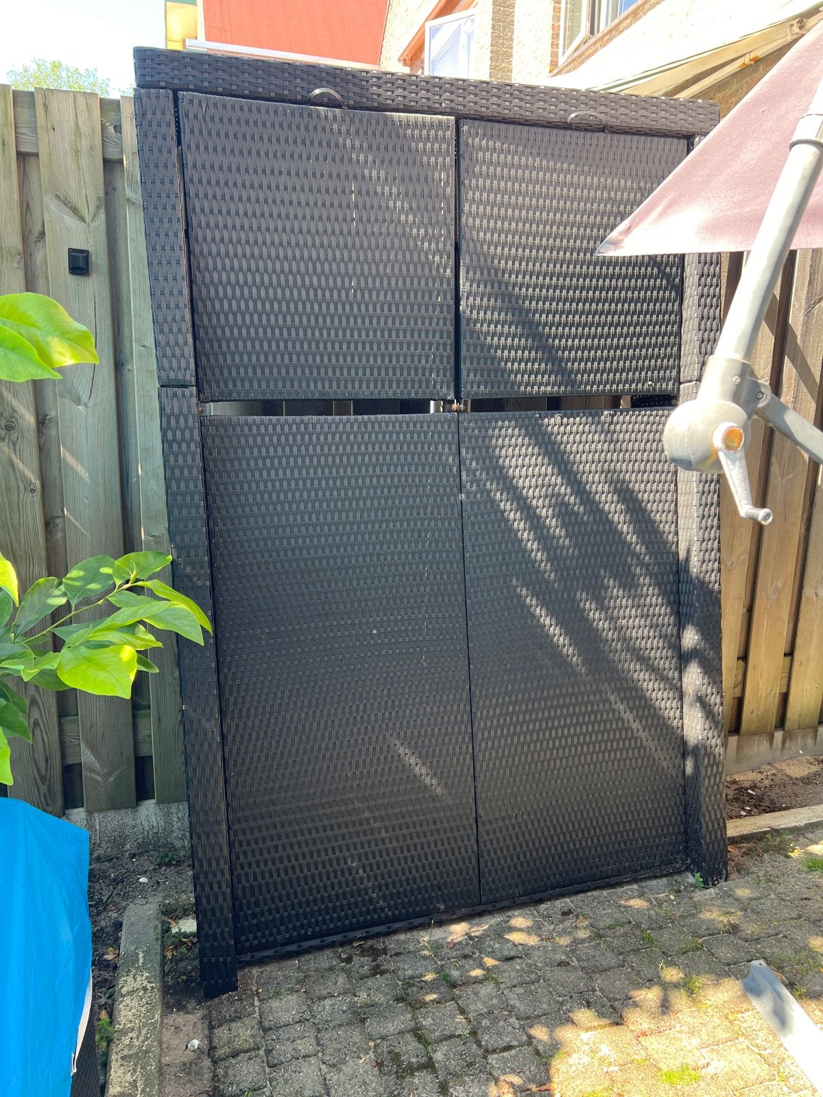 Tweepersoons ligbed zwart kunststof rotan, Tuin en Terras, Ligbedden, Ophalen, Gebruikt, Kunststof