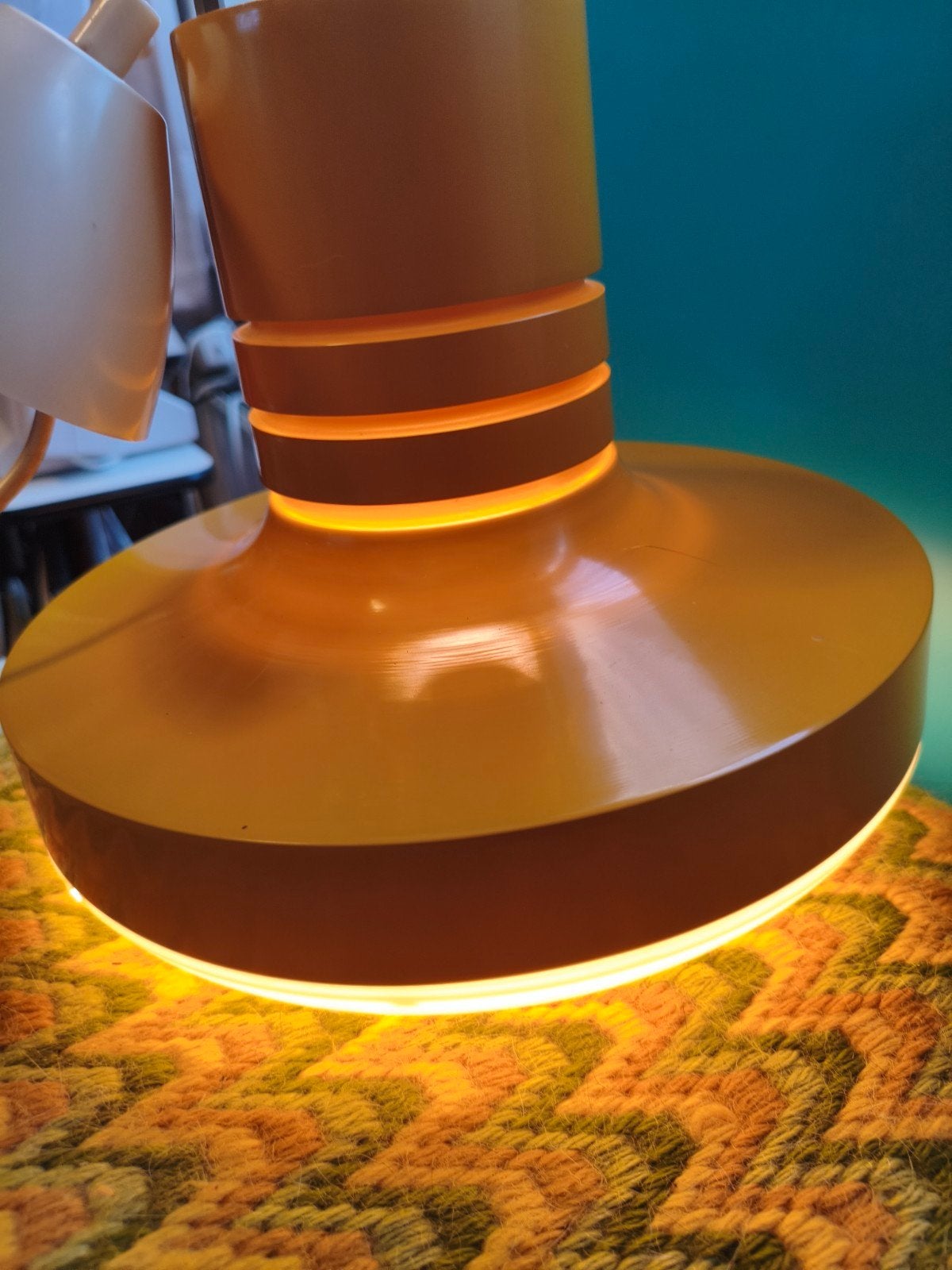Vintage Deense Space Age hanglamp oranje/geel, Gebruikt, Space age, Metaal, E27 (groot)