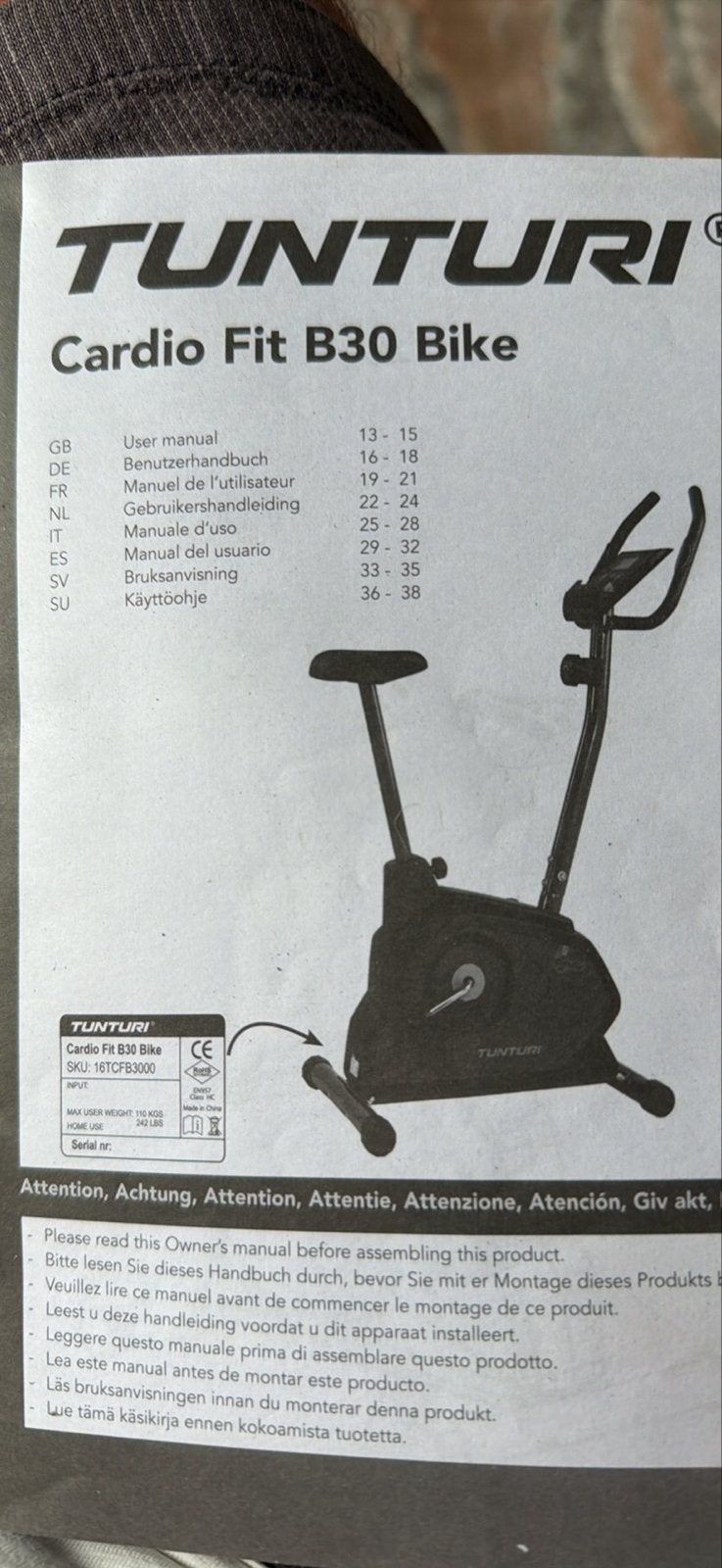 Tunturi Cardio Fit B30 Hometrainer - Zo goed als nieuw, Ophalen, Zo goed als nieuw, Metaal, Benen