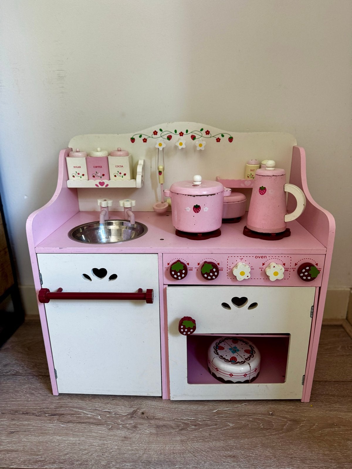 Houten speelkeukentje roze met accessoires, Ophalen, Gebruikt, Overige typen